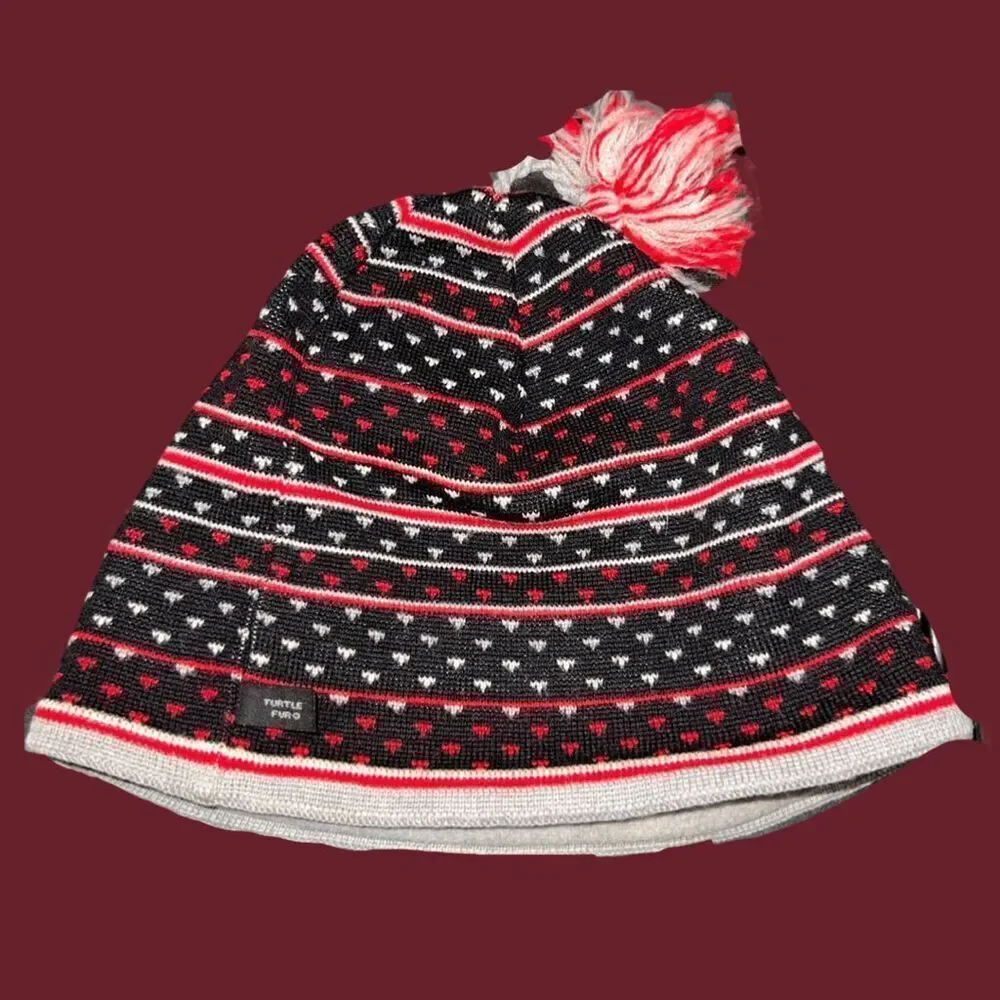 Turtle Furo Knit Fleece Double Lined Winter Pom Pom  Beanie
